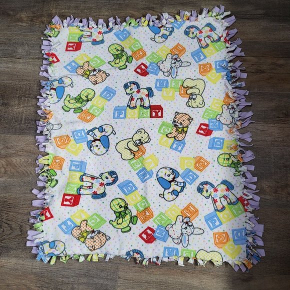 Vintage Homemade Fleece Knotted Baby Blanket Lovey Security Toys Blocks - Picture 3 of 6